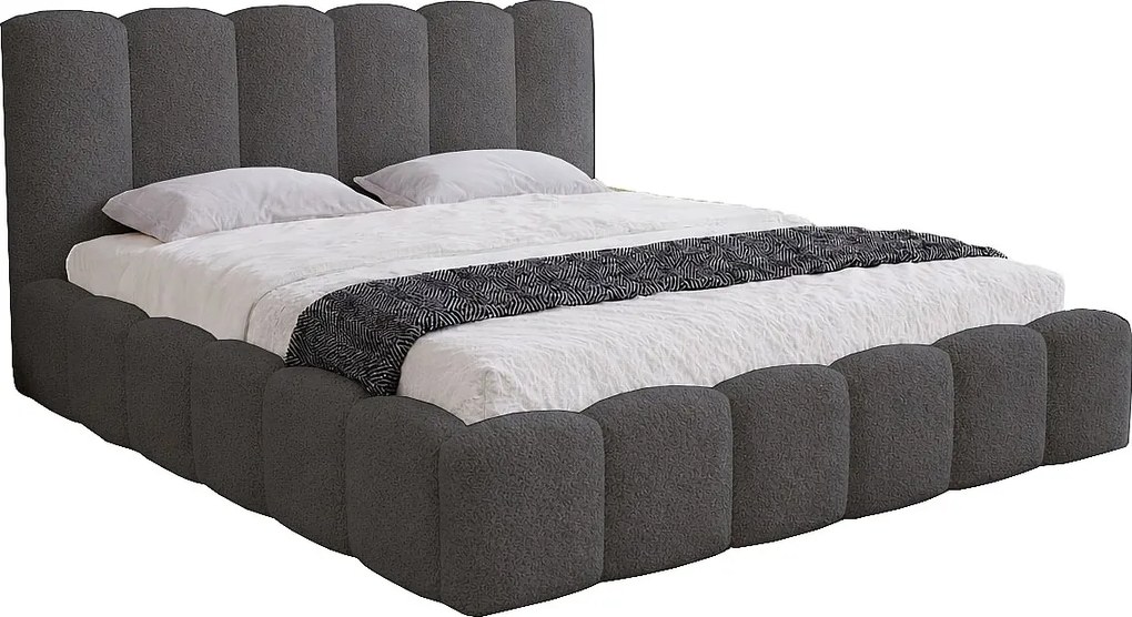 Łóżko dwuosobowe 200x200 Florent - łóżko z pojemnikiem i stelażem metalowym - boucle, szary (Lambi 12)