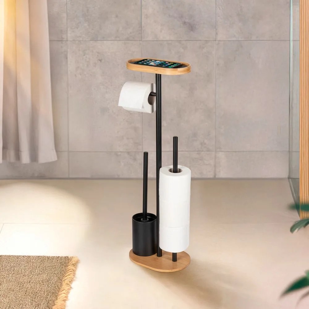 Stojak na papier toaletowy i szczotkę WC z półką na telefon RIVALTA, 4w1