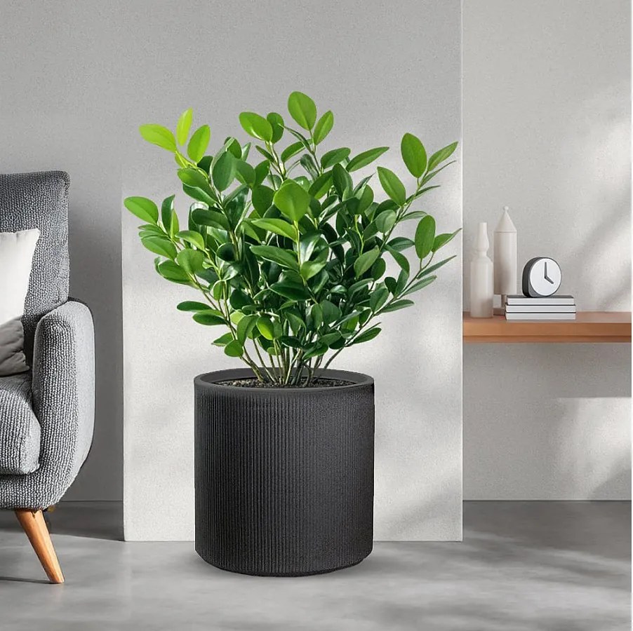 Okrągły, cylindryczny wazon z żywicy do roślin doniczkowych i ogrodowych, Modigliani Grey, 36x35 cm