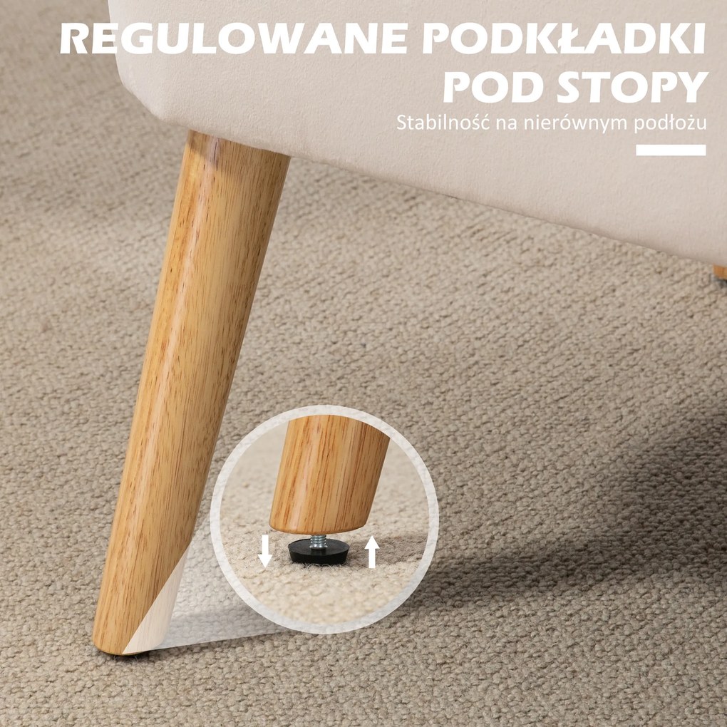 HOMCOM sofa dwuosobowa retro kremowa biała wygodna kanapa do salonu z drewnianymi nogami tapicerowana | Aosom PL