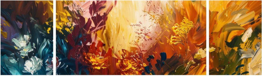Obraz - Abstrakcyjny obraz kwiatów (170x50 cm)