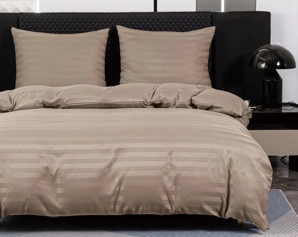 PrzytulneMieszkanie.pl PrzytulneMieszkanie.pl Hotelowa pościel z mikrowłókna JASMINE beżowa - pasek 2 cm Rozmiar pościeli: 2 szt 70 x 90 cm | 200 x 220 cm