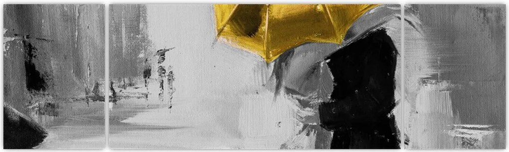 Obraz - Zakochana para pod parasolem, żółty (170x50 cm)