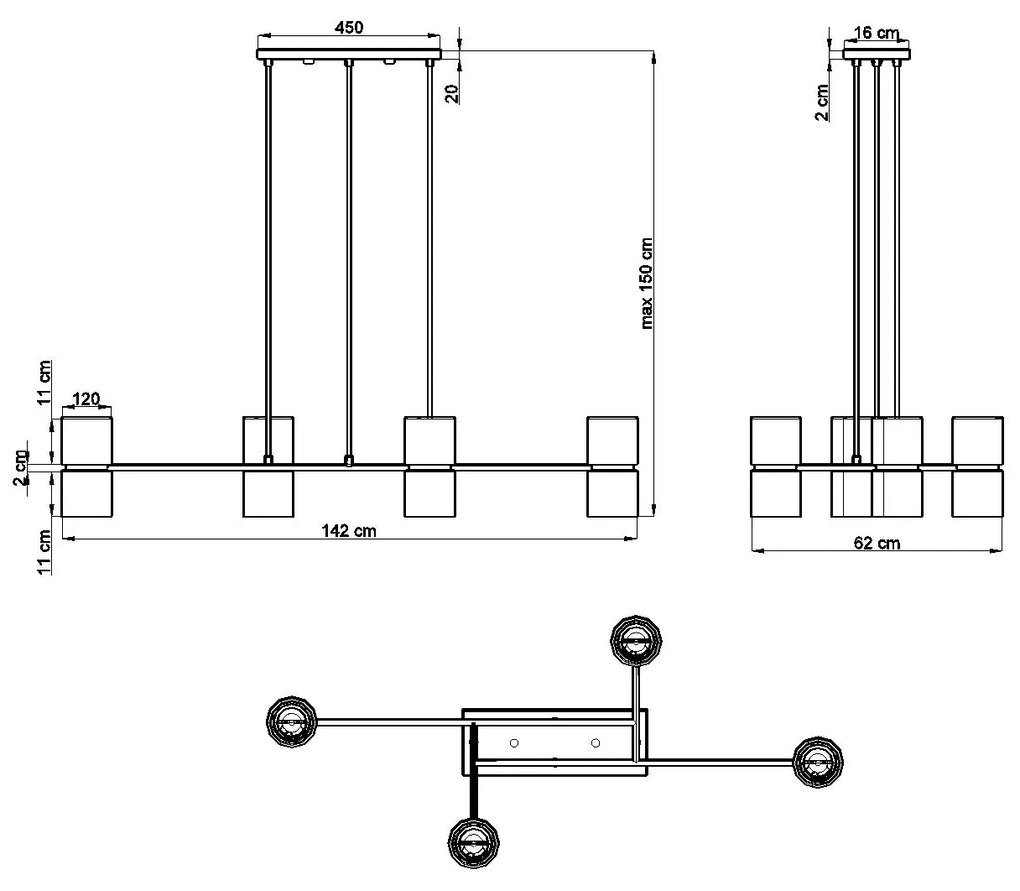 Czarna nowoczesna lampa wisząca z kwietnikiem - EX595 Hulgos 5X