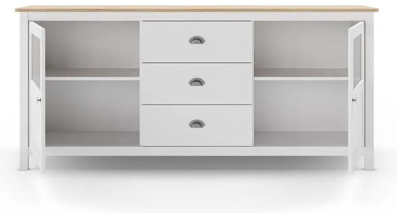 Biała niska komoda z litego drewna sosnowego 180x80 cm Misti – Marckeric