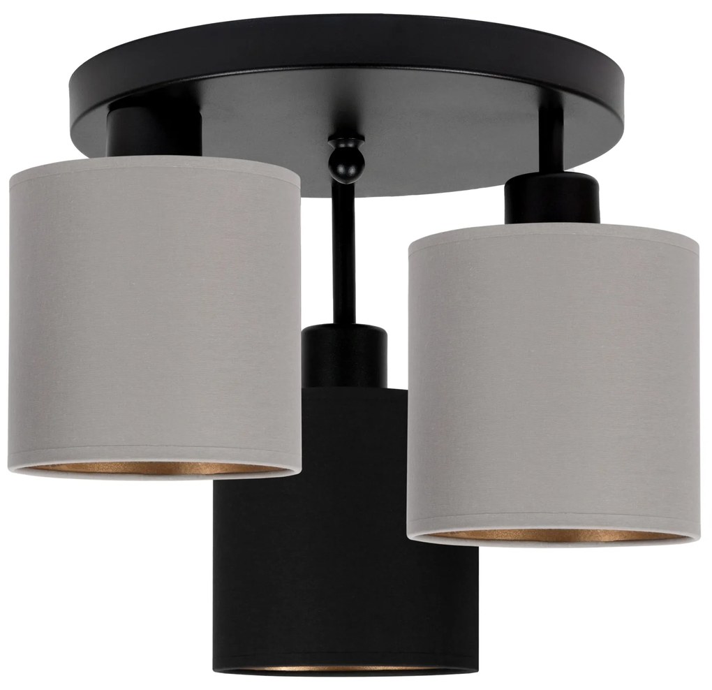 Lampa sufitowa czarna trzypunktowa z szaro-czarnymi abażurami C-3030SC