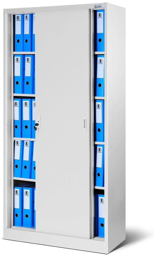 Biurowa szafa metalowa z drzwiami przesuwnymi KUBA, 900 x 1850 x 400 mm, szara