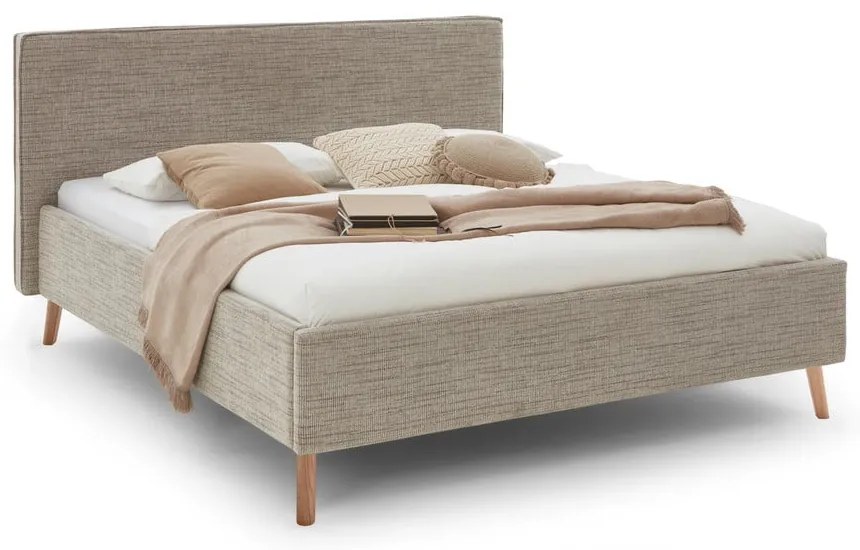 Beżowe tapicerowane łóżko dwuosobowe ze schowkiem i stelażem 180x200 cm Riva – Meise Möbel