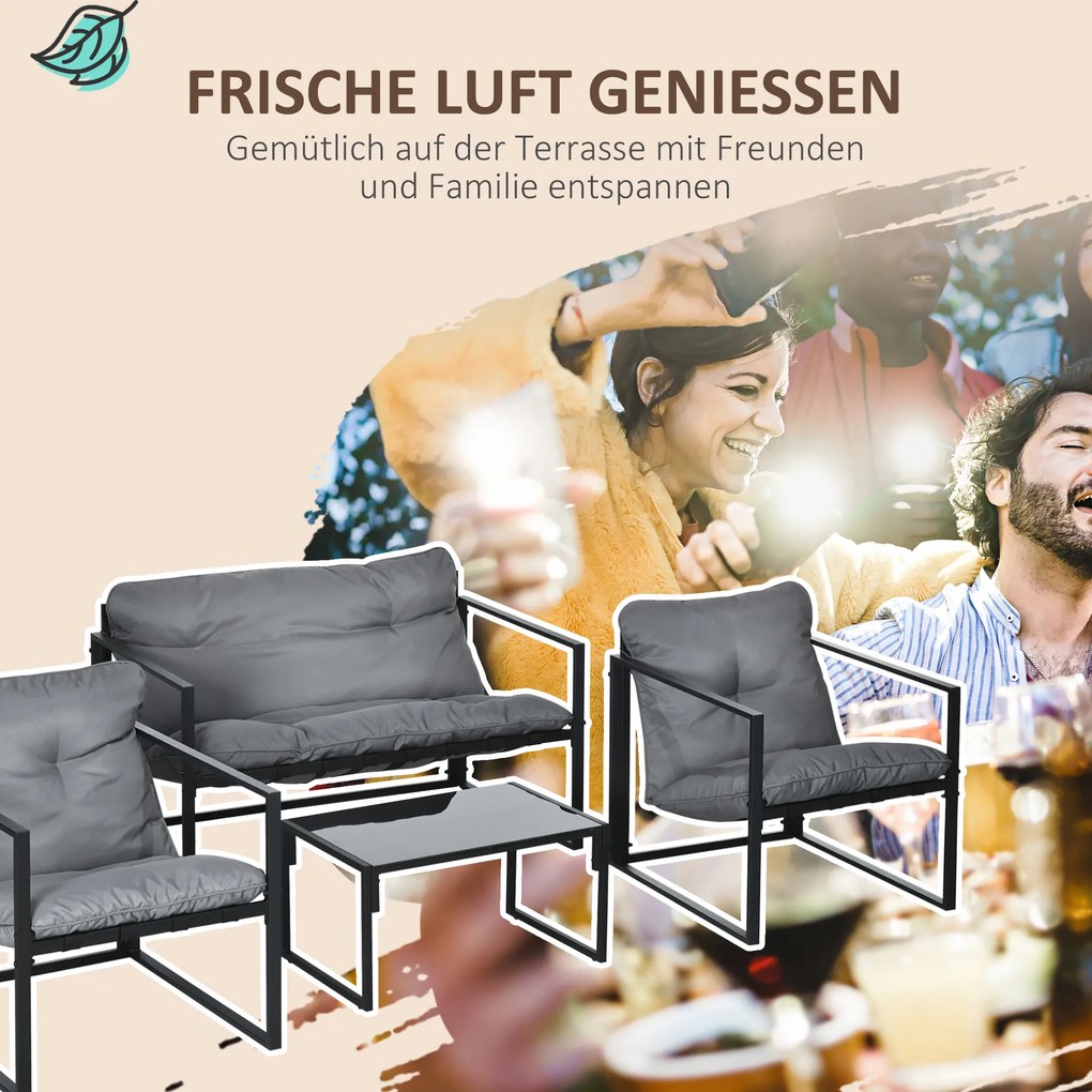 Kanapa zewnętrzna Outsunny stalowa 114x70x67cm szara + czarna - Salon ogrodowy meble ogrodowe | Aosom PL