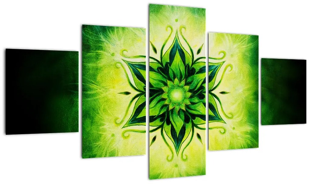 Obraz - Kwiatowa mandala na zielonym tle (125x70 cm)
