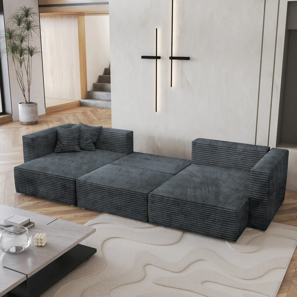 Masseno Narożnik SARMO z funkcją spania i pojemnikiem na pościel Narozniki U, Rozkładana sofa - Szary, TILIA 85