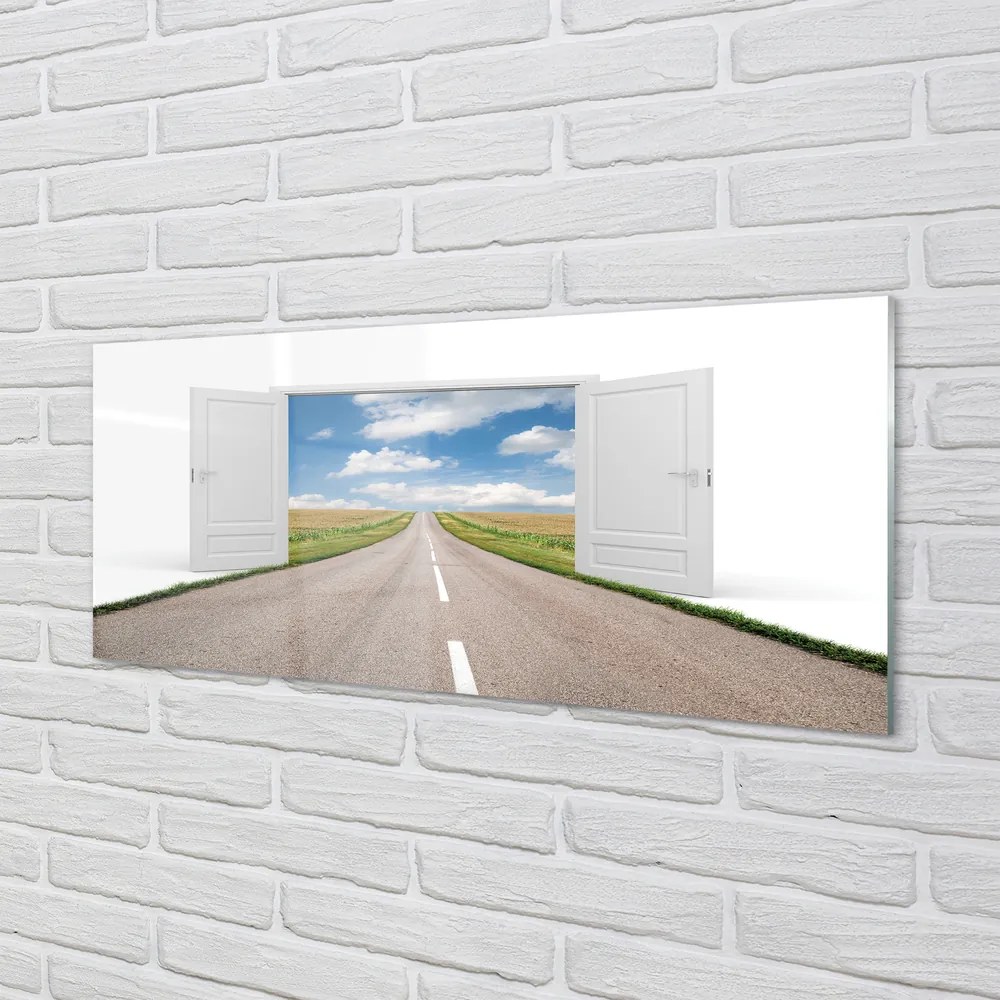 Panel Szklany Pole droga drzwi 3d