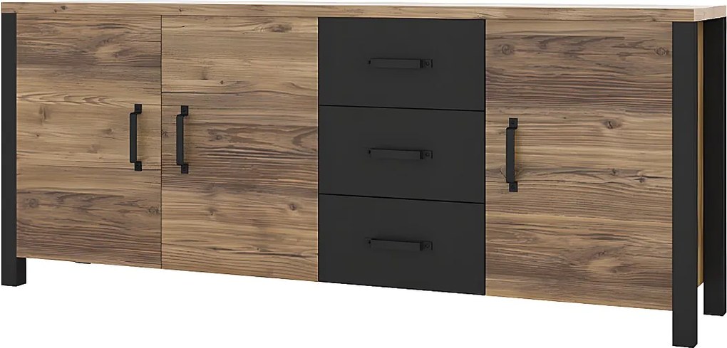 Komoda OLIN 190 3D3S appenzeller fichte/czarna