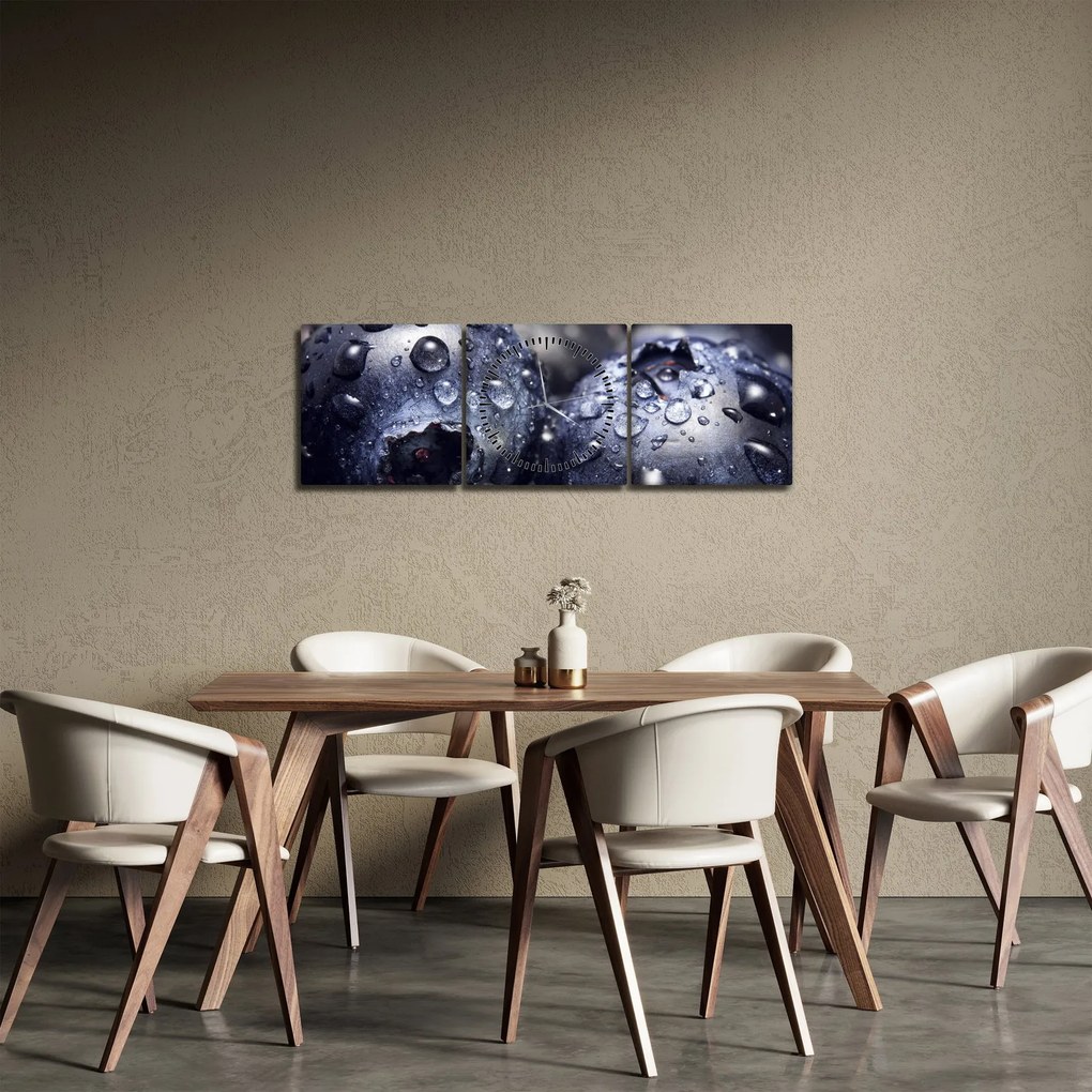 Obraz owoców z kroplami wody (z zegarem) (90x30 cm)