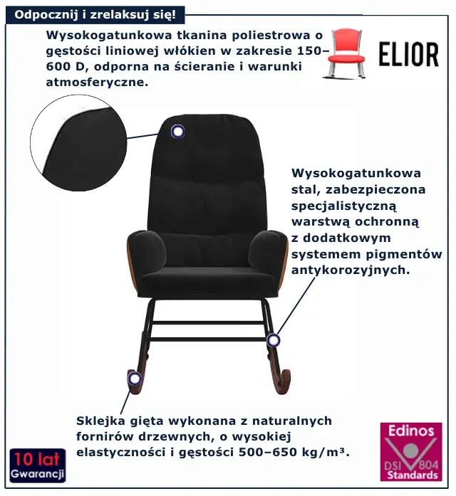 Czarny fotel wypoczynkowy bujany M6-H77