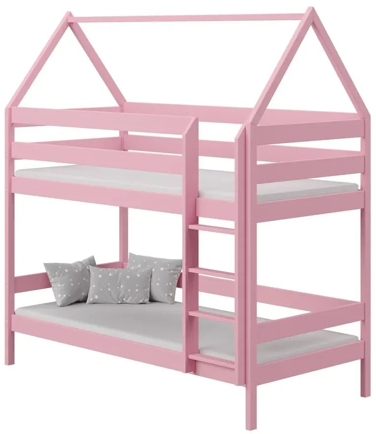 Różowe dziecięce piętrowe łóżko domek 80x180 L8-P45