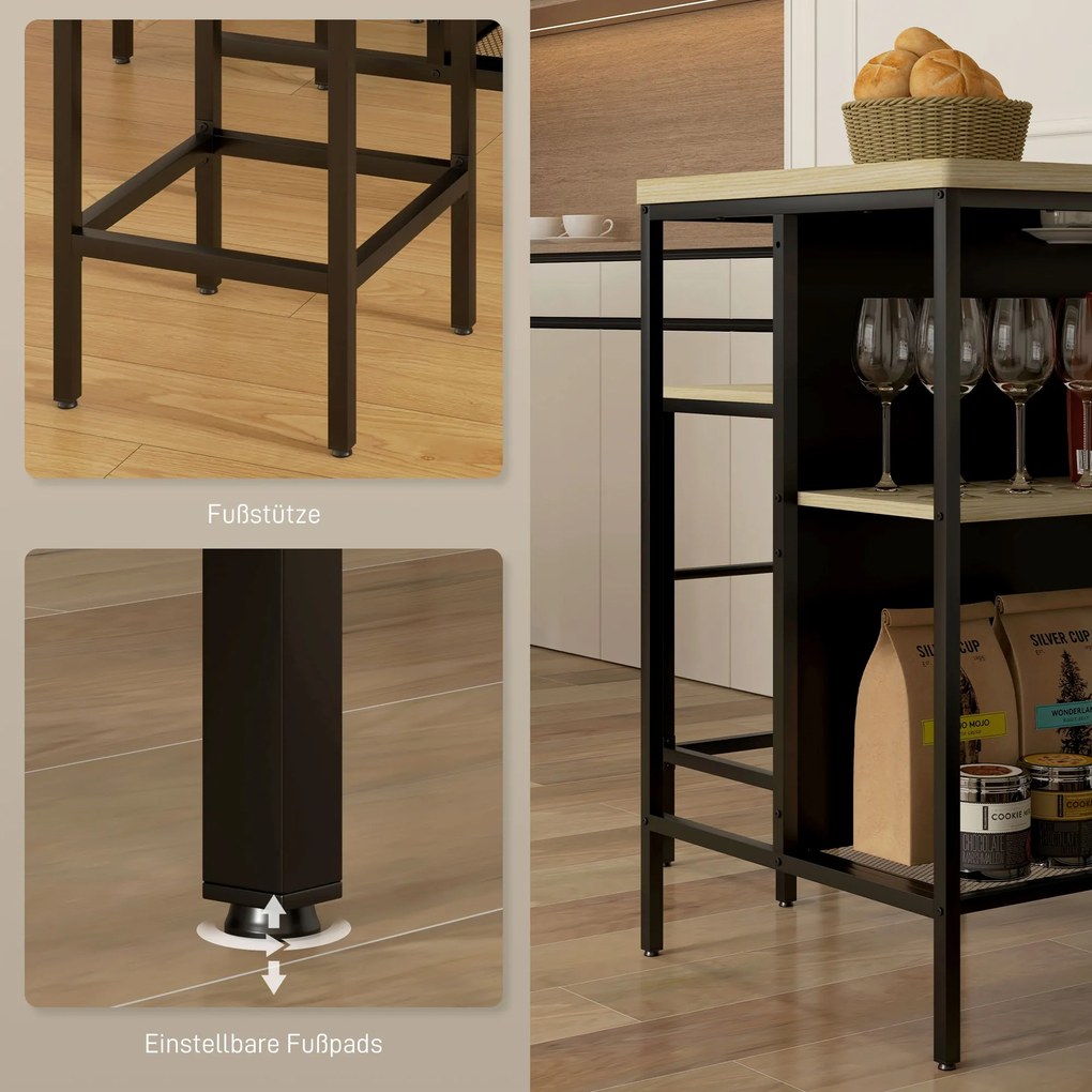 HOMCOM Zestaw barowy z 2 hokerami i stołem barowym odporny na plamy stabilny stalowa rama czarny dąb | Aosom PL