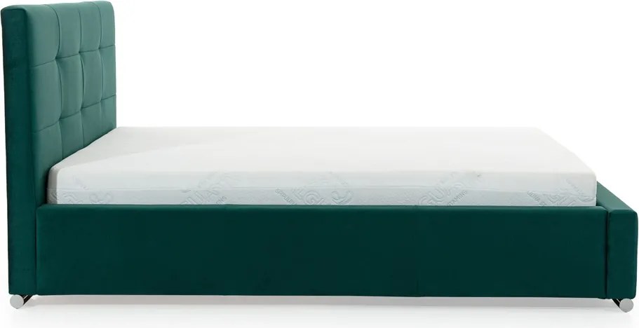 Łóżko sypialniane z pojemnikiem Elderio - zielony welur hydrofobowy Monolith 37, 160x200