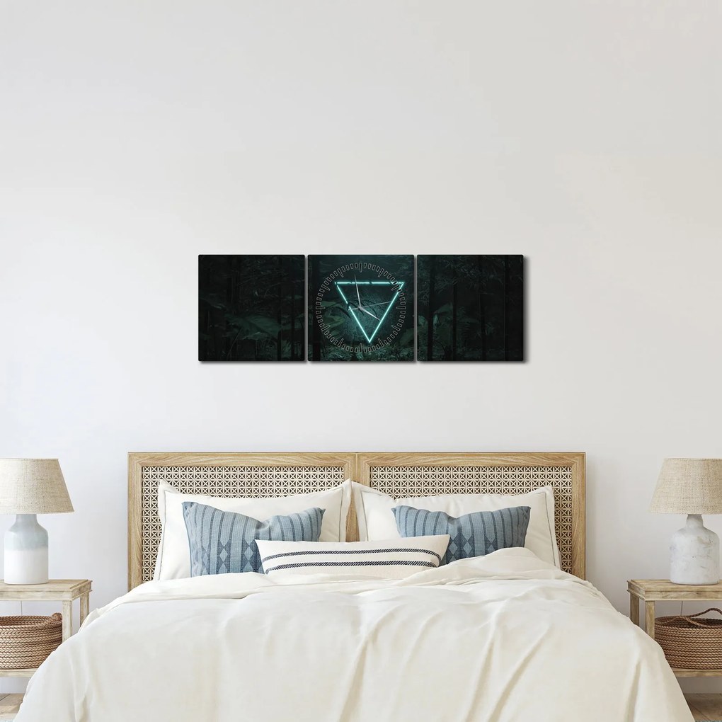 Obraz - Neonowy trójkąt w dżungli (z zegarem) (90x30 cm)