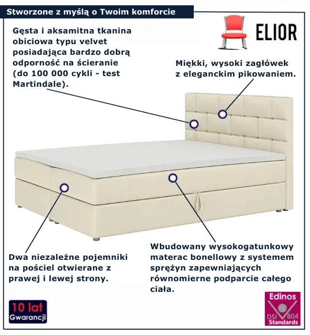 Beżowe łóżko kontynentalne z pojemnikiem 6 rozmiarów G0-S02