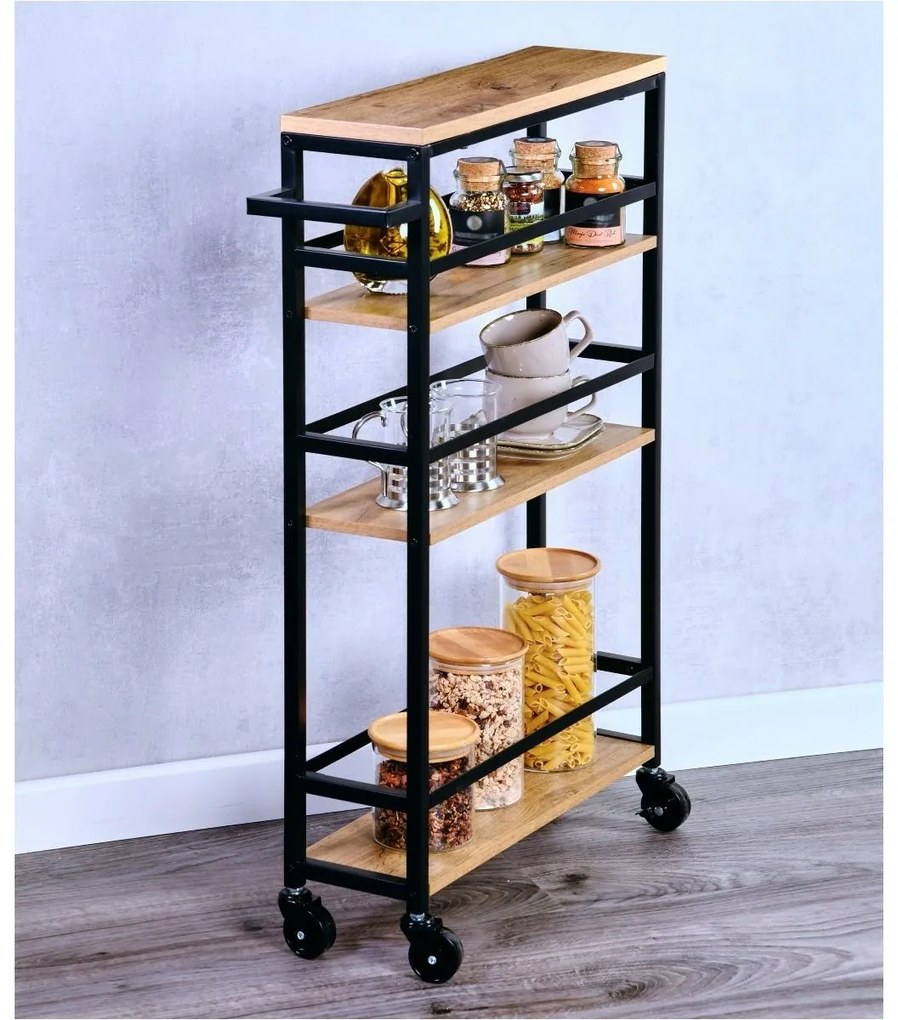 Kesper 27842 Regał do wnęki na kółkach,bambus/metal, 81 x 15 x 50 cm