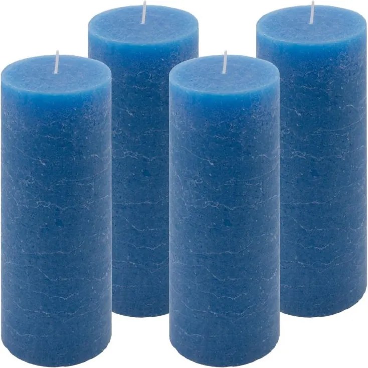 Zestaw świec rustykalnych, 20 cm, Ø 7,5 cm, niebieski, 4 szt