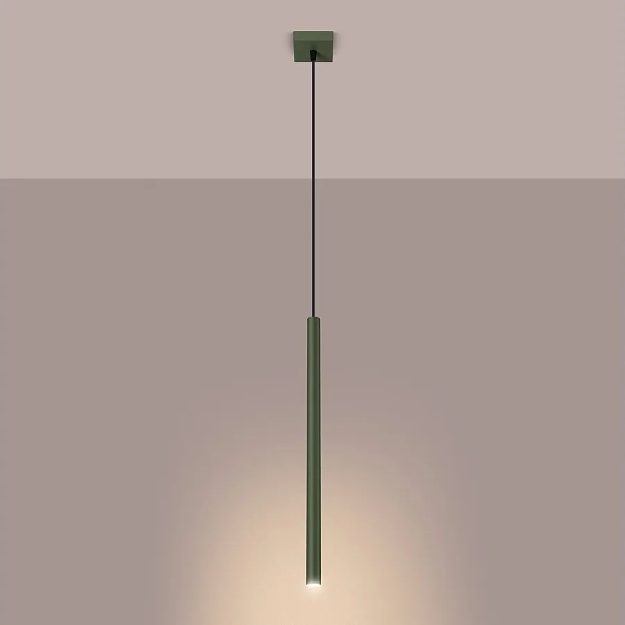 Lampa wisząca nowoczesny Brill, stal - 1 źródło światła 3000K - L.8 x H.114 cm - zielony oliwkowy