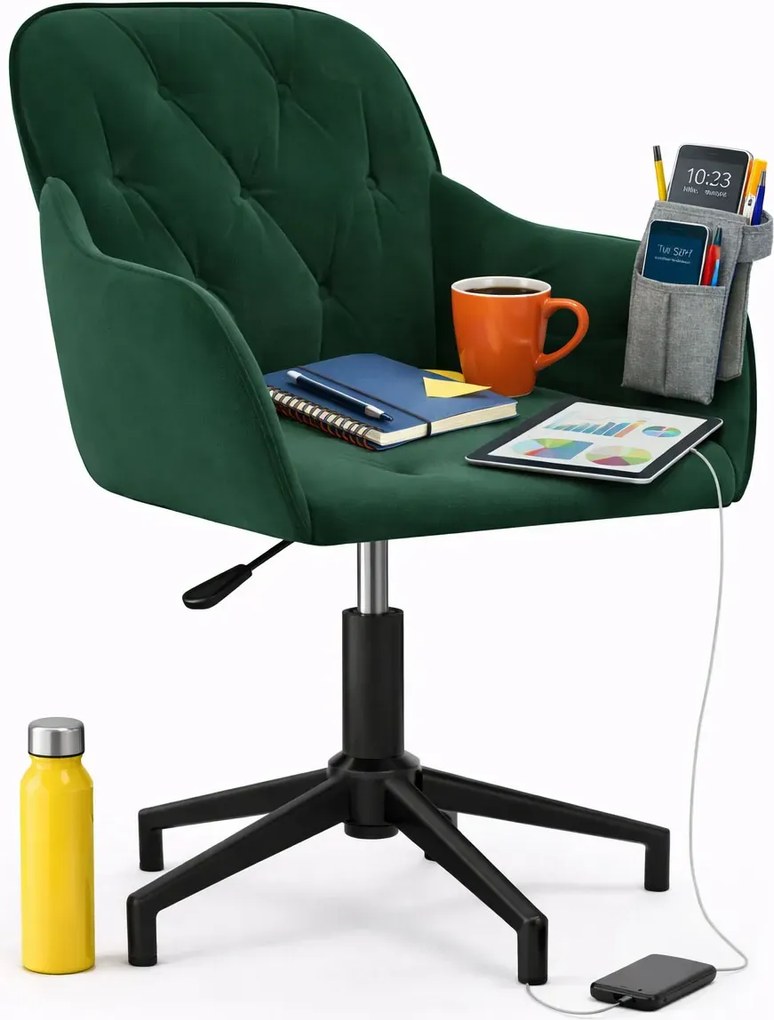 Ciemnozielone obrotowe krzesło biurowe bez kółek R4-E91
