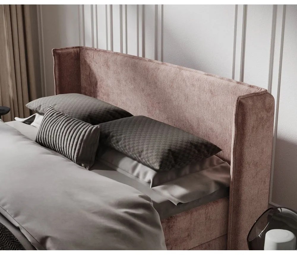 Różowe łóżko boxspring ze schowkiem 200x200 cm Passion – Maison de Rêve