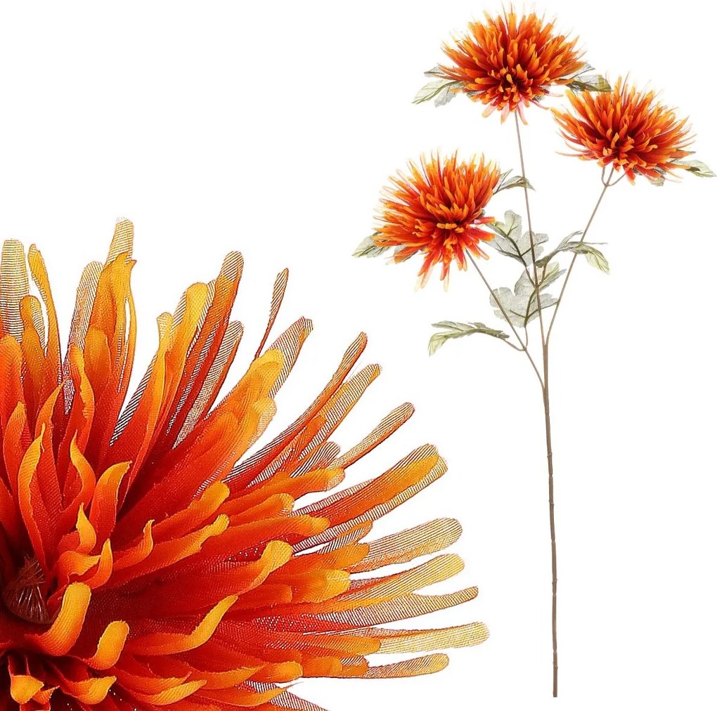 Sztuczny kwiat Chryzantema 3 kwiaty pomarańczowy, 70 cm