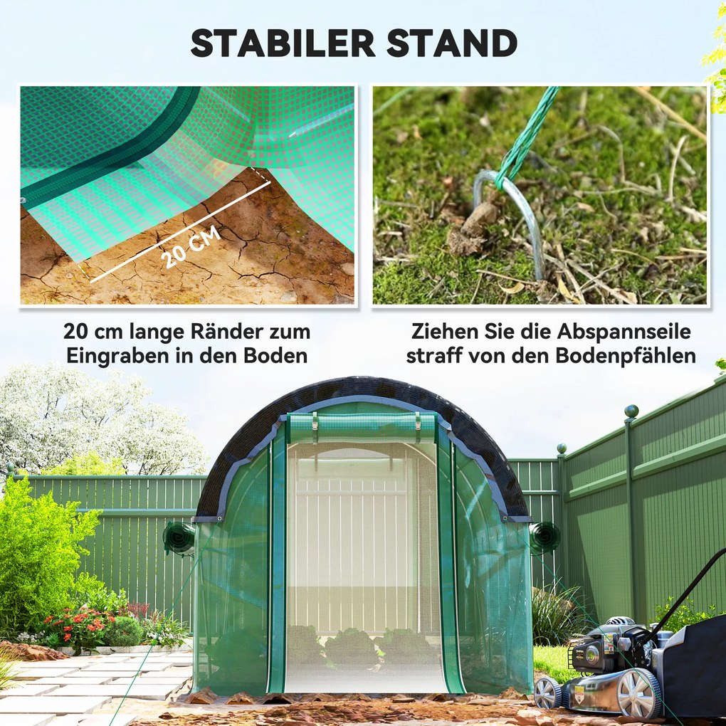 Outsunny 3 x 2 x 2 m Szklarnia tunelowa z siatką przeciwsłoneczną, zwijanymi bocznymi ścianami, pokryciem plastikowym, ramą stalową, Zielona