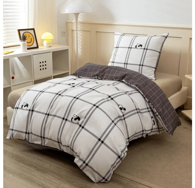 PrzytulneMieszkanie.pl PrzytulneMieszkanie.pl Pościel z mikroflanelu CUTE PANDA biała Rozmiar pościeli: 70 x 90 cm | 140 x 200 cm