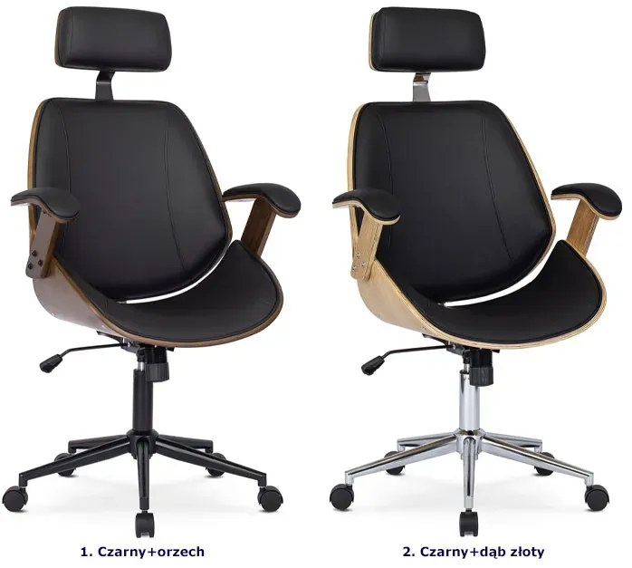 Designerski fotel gabinetowy czarny + orzech - Hibi