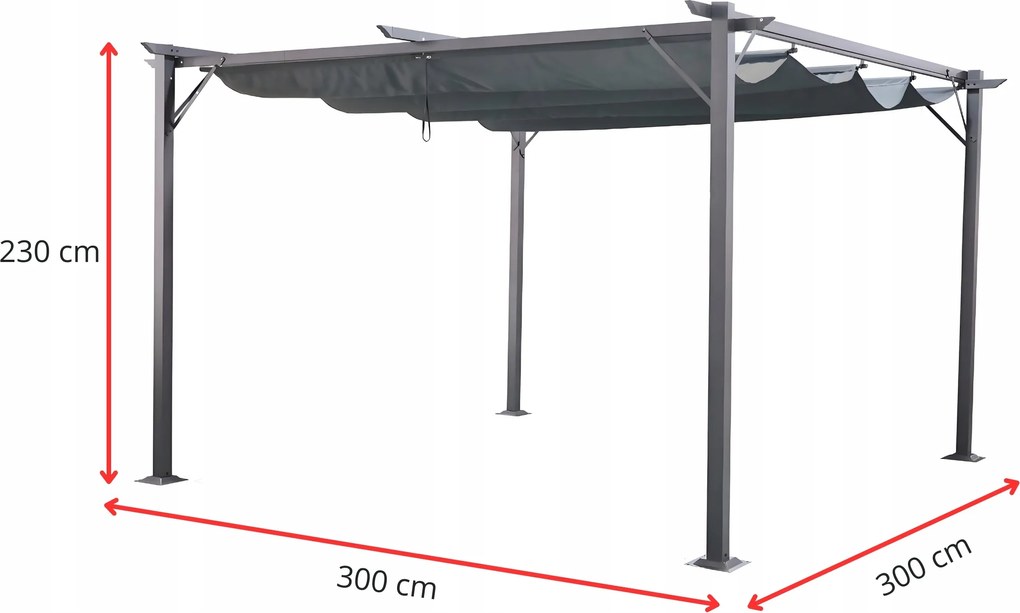 Pergola ogrodowa metalowa 3x3m z rozsuwanym dachem XT-3307, grafitowa