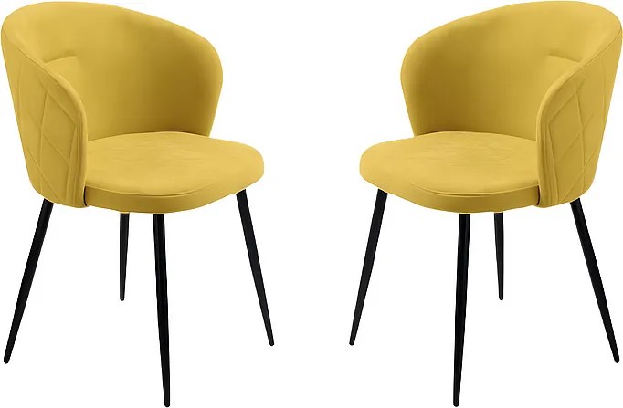 Komplet 2 krzeseł do jadalni "Claris" w kolorze żółtym, tapicerowane tkaniną, 56x55 cm, 78h