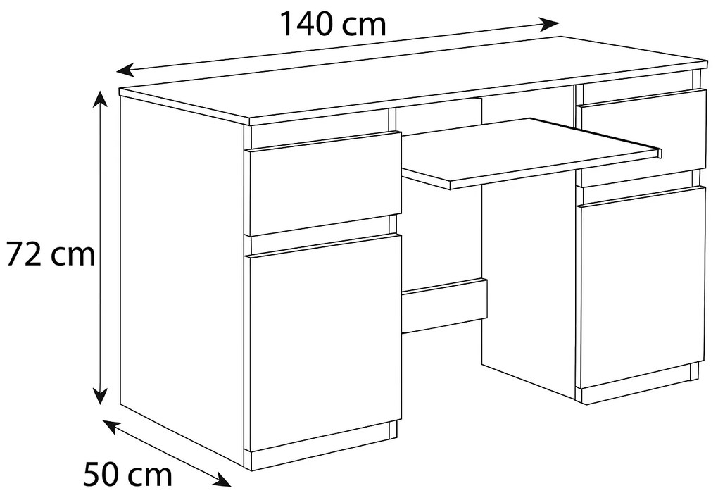 Biurko komputerowe młodzieżowe szkolne 140 cm z półką szufladami REMI2 Biały/Czarny