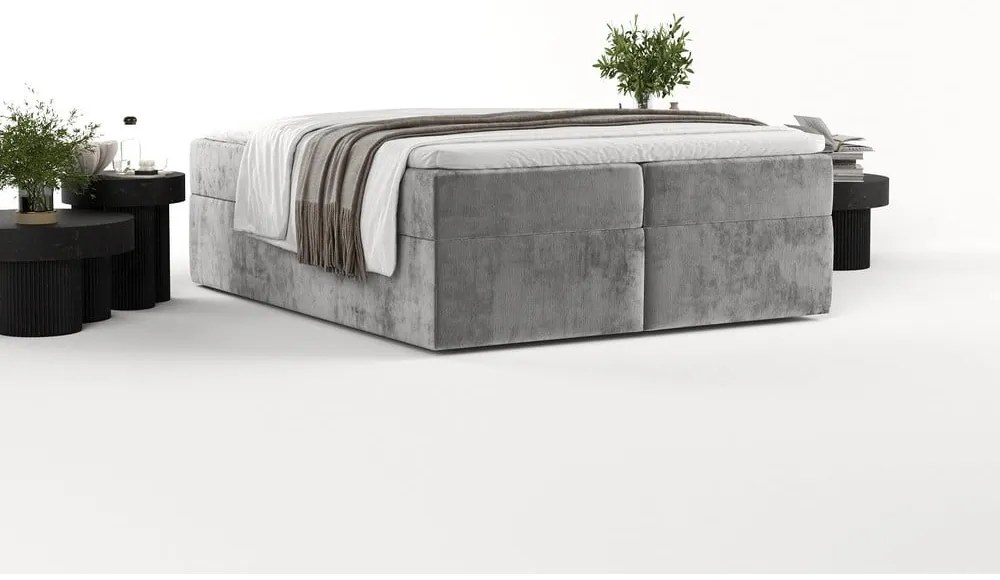 Szare łóżko boxspring ze schowkiem 180x200 cm Yoko – Maison de Rêve