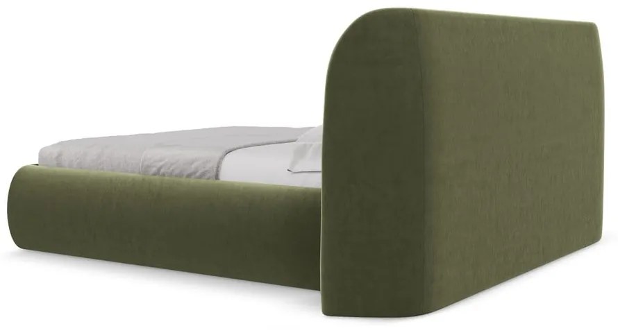 Zielone tapicerowane łóżko dwuosobowe ze schowkiem i stelażem 180x200 cm Hauke – Makamii