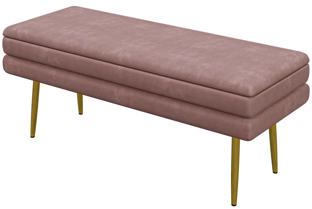 HOMCOM Ławka Tapicerowana z Przestrzenią do Przechowywania, Stal, 100 x 37,5 x 42 cm, Różowa