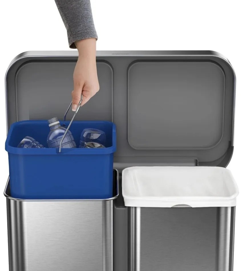 Simplehuman Kosz na śmieci z pedałem do segregacjiodpadów, 58 l, stal szczotkowana, FPP