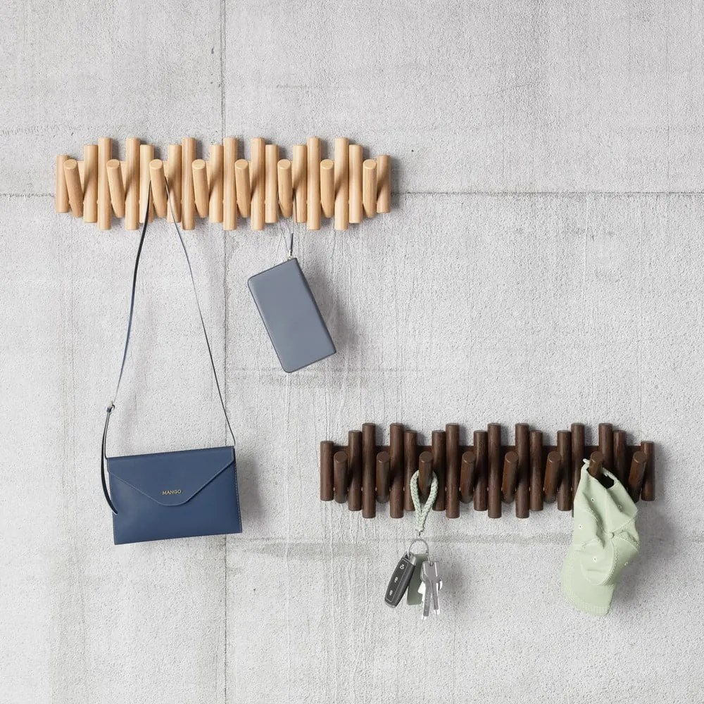 Wieszak ścienny z litego drewna sosnowego w naturalnym kolorze 61 cm Picket – Umbra