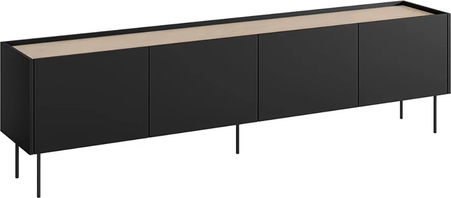 Szafka RTV Desin 220 cm z metalowymi nogami - czarny mat / dąb nagano
