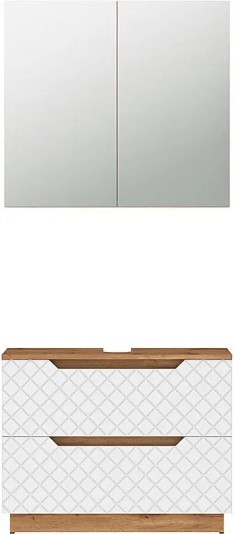 Zestaw mebli łazienkowych dąb/biały ze strukturą płytek 79.6x32x62.5 lotta