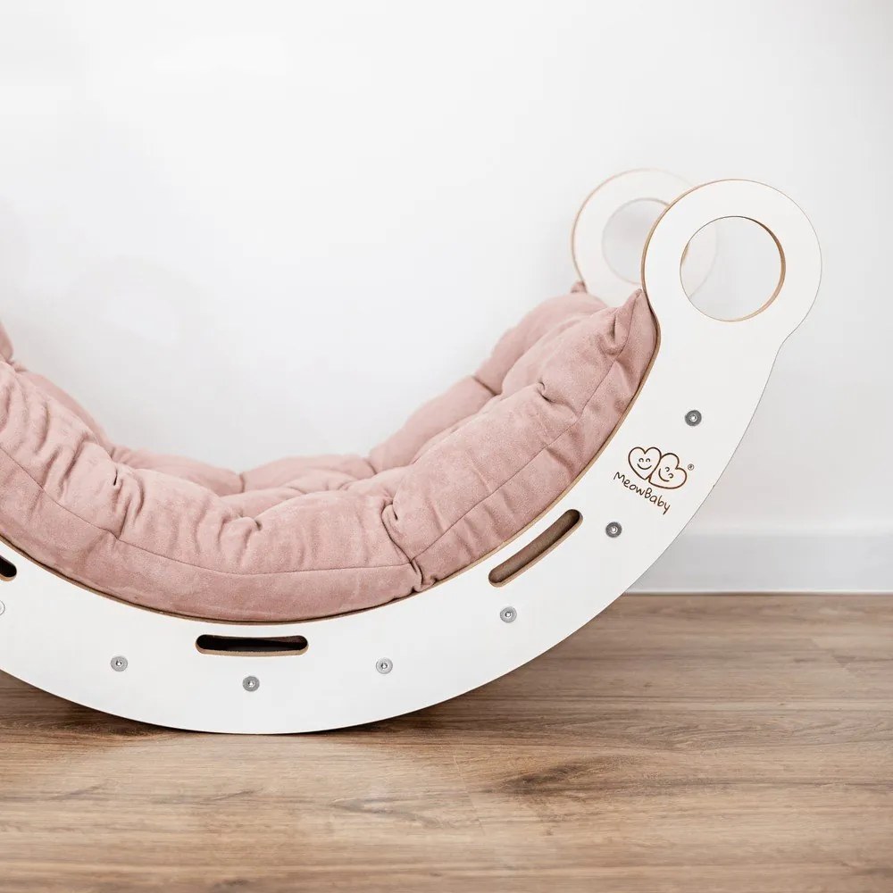 Biało-różowa huśtawka z litego drewna sosnowego 39x75x38 cm Montessori – Meowbaby