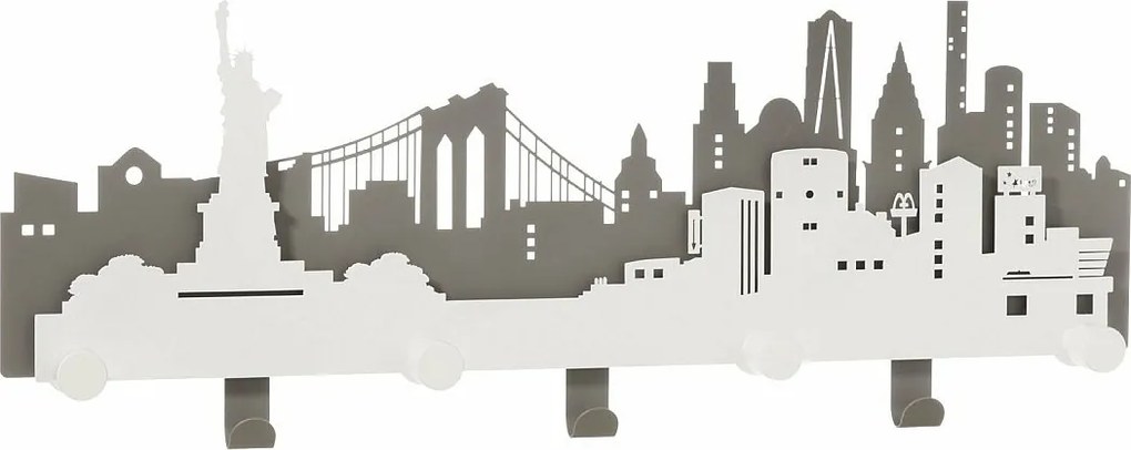 Nowy Jork wieszak ścienny 78x30 cm, żelazo i drewno, nowoczesny miejski design, przedpokój, sypialnia, made in Italy