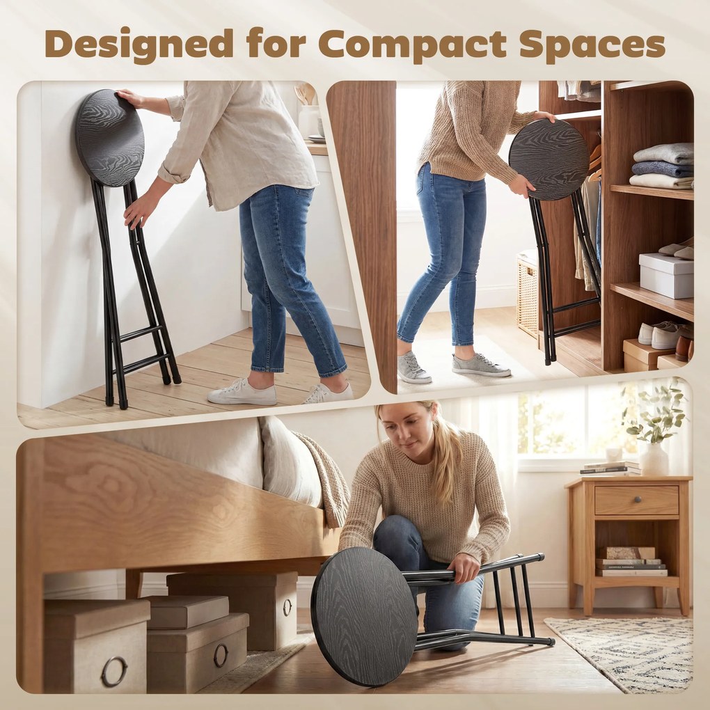 HOMCOM Stołki barowe 2 szt., składane krzesło barowe ze stalową ramą, krzesła kuchenne z podwójnym podnóżkiem 34 x 30 x 70 cm czarne | Aosom PL