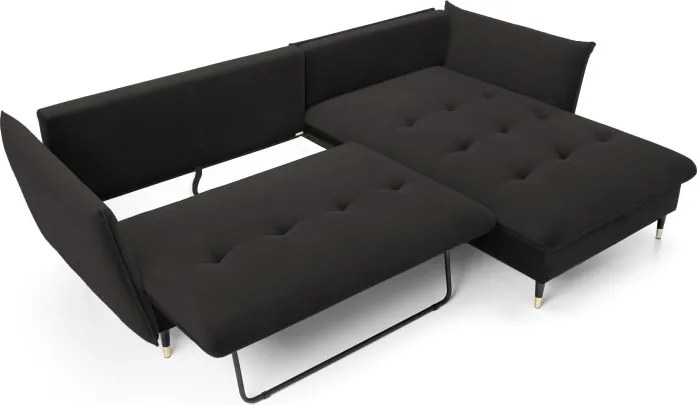 Narożnik GLAM Prawostronny z funkcją spania, zestaw z poduszkami wolnostojący tkanina RIVIERA 100 Czarny DOMO HOME