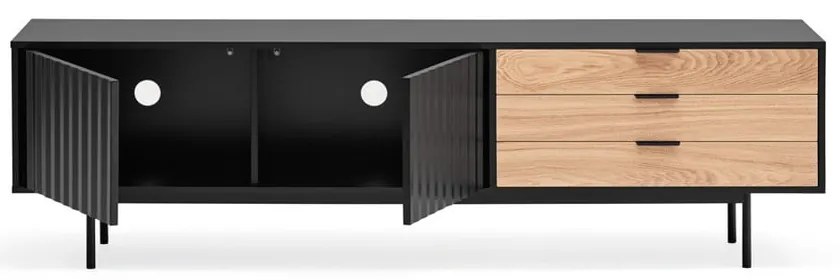 Czarno-naturalna szafka pod TV w dekorze dębu 180x52 cm Sierra – Teulat