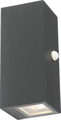 Antracytowa lampa ścienna z 2 światłami IP44 z czujnikiem ruchu - Baleno