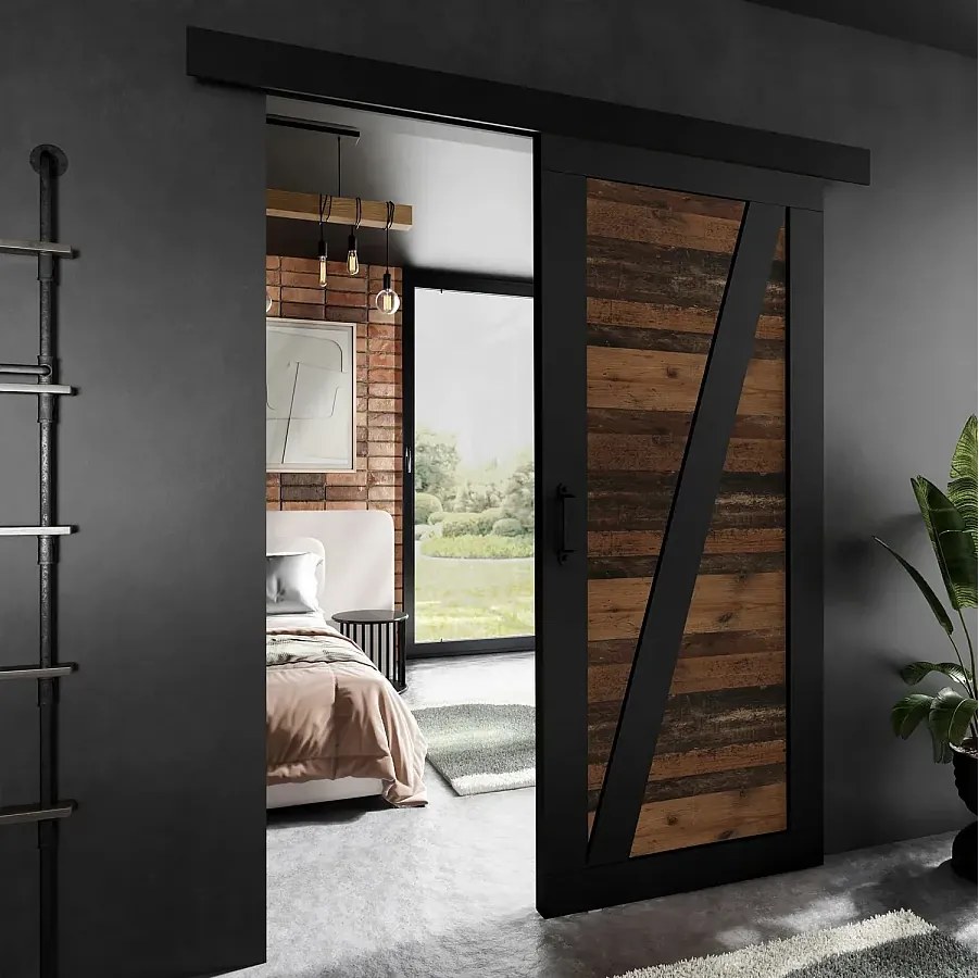 Drzwi przesuwne PALADIO 3 z maskownicą czarne i old style 60